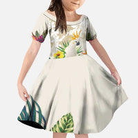 New Zealand Cacatua Galerita Family Matching Off Shoulder Maxi Dress and Hawaiian Shirt Aotearoa Cockatoo Tropical Flowers