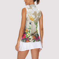 New Zealand Cacatua Galerita Women Sleeveless Polo Shirt Aotearoa Cockatoo Tropical Flowers