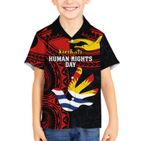 Personalised Kiribati Human Rights Day Family Matching Puletasi Dress and Hawaiian Shirt Coat Of Arms With Polynesian Tropical Flowers LT14 Son's Shirt Black - Polynesian Pride