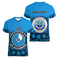 Personalised Yap Constitution Day Women V Neck T Shirt FSM Seal Happy 24 December LT14 - Polynesian Pride