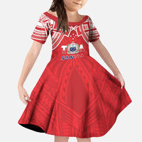 Samoa Rugby Custom Family Matching Long Sleeve Bodycon Dress and Hawaiian Shirt Toa Samoa Pacific Sporty Red LT14 Daughter's Dress Red - Polynesian Pride
