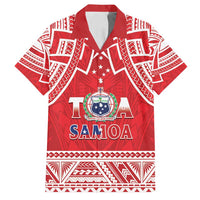 Samoa Rugby Custom Family Matching Long Sleeve Bodycon Dress and Hawaiian Shirt Toa Samoa Pacific Sporty Red LT14 Dad's Shirt - Short Sleeve Red - Polynesian Pride