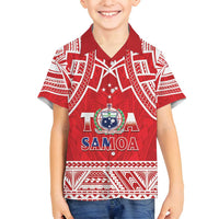 Samoa Rugby Custom Family Matching Long Sleeve Bodycon Dress and Hawaiian Shirt Toa Samoa Pacific Sporty Red LT14 Son's Shirt Red - Polynesian Pride