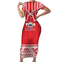 Samoa Rugby Custom Family Matching Short Sleeve Bodycon Dress and Hawaiian Shirt Toa Samoa Pacific Sporty Red - Polynesian Pride