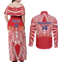Toa Samoa Rugby Custom Couples Matching Off Shoulder Maxi Dress and Long Sleeve Button Shirt Samoa mo Samoa Polynesian Pacific Red - Polynesian Pride