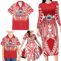 Toa Samoa Rugby Custom Family Matching Long Sleeve Bodycon Dress and Hawaiian Shirt Samoa mo Samoa Polynesian Pacific Red LT14 - Polynesian Pride