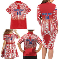Toa Samoa Rugby Custom Family Matching Long Sleeve Bodycon Dress and Hawaiian Shirt Samoa mo Samoa Polynesian Pacific Red LT14 - Polynesian Pride