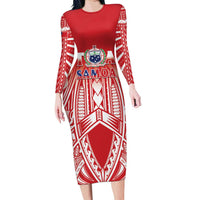 Toa Samoa Rugby Custom Family Matching Long Sleeve Bodycon Dress and Hawaiian Shirt Samoa mo Samoa Polynesian Pacific Red LT14 Mom's Dress Red - Polynesian Pride