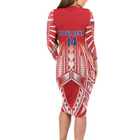 Toa Samoa Rugby Custom Family Matching Long Sleeve Bodycon Dress and Hawaiian Shirt Samoa mo Samoa Polynesian Pacific Red LT14 - Polynesian Pride