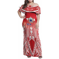 Toa Samoa Rugby Custom Family Matching Off Shoulder Maxi Dress and Hawaiian Shirt Samoa mo Samoa Polynesian Pacific Red - Polynesian Pride