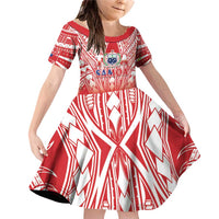 Toa Samoa Rugby Custom Family Matching Off Shoulder Short Dress and Hawaiian Shirt Samoa mo Samoa Polynesian Pacific Red LT14 Daughter's Dress Red - Polynesian Pride