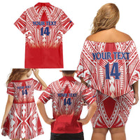 Toa Samoa Rugby Custom Family Matching Off Shoulder Short Dress and Hawaiian Shirt Samoa mo Samoa Polynesian Pacific Red LT14 - Polynesian Pride