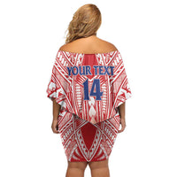 Toa Samoa Rugby Custom Family Matching Off Shoulder Short Dress and Hawaiian Shirt Samoa mo Samoa Polynesian Pacific Red LT14 - Polynesian Pride