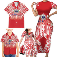 Toa Samoa Rugby Custom Family Matching Short Sleeve Bodycon Dress and Hawaiian Shirt Samoa mo Samoa Polynesian Pacific Red LT14 - Polynesian Pride