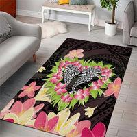 Polynesia Valentine's Day Area Rug Hammerhead Shark Plumeria With Polynesian Pattern