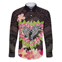 Polynesia Valentine's Day Family Matching Mermaid Dress and Hawaiian Shirt Hammerhead Shark Plumeria With Polynesian Pattern LT14 Dad's Shirt - Long Sleeve Black - Polynesian Pride