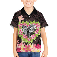 Polynesia Valentine's Day Family Matching Off Shoulder Short Dress and Hawaiian Shirt Hammerhead Shark Plumeria With Polynesian Pattern LT14 Son's Shirt Black - Polynesian Pride