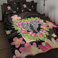 Polynesia Valentine's Day Quilt Bed Set Hammerhead Shark Plumeria With Polynesian Pattern