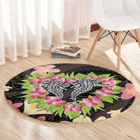 Polynesia Valentine's Day Round Carpet Hammerhead Shark Plumeria With Polynesian Pattern LT14 - Polynesian Pride