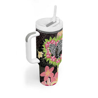 Polynesia Valentine's Day Tumbler With Handle Hammerhead Shark Plumeria With Polynesian Pattern
