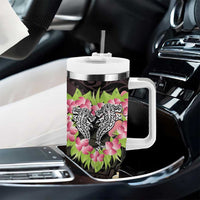 Polynesia Valentine's Day Tumbler With Handle Hammerhead Shark Plumeria With Polynesian Pattern