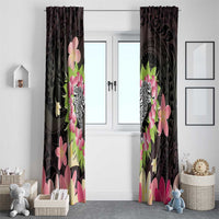 Polynesia Valentine's Day Window Curtain Hammerhead Shark Plumeria With Polynesian Pattern