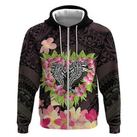 Polynesia Valentine's Day Zip Hoodie Hammerhead Shark Plumeria With Polynesian Pattern LT14 Zip Hoodie Black - Polynesian Pride