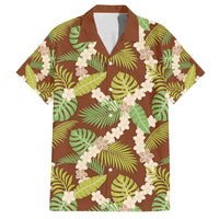 Brown Hawaii Plumeria Lei With Tropical Leaves Family Matching Long Sleeve Bodycon Dress and Hawaiian Shirt LT14 Dad's Shirt - Short Sleeve Brown - Polynesian Pride