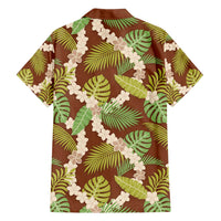 Brown Hawaii Plumeria Lei With Tropical Leaves Family Matching Long Sleeve Bodycon Dress and Hawaiian Shirt LT14 - Polynesian Pride