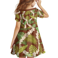 Brown Hawaii Plumeria Lei With Tropical Leaves Family Matching Off Shoulder Maxi Dress and Hawaiian Shirt