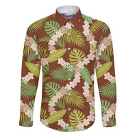 Brown Hawaii Plumeria Lei With Tropical Leaves Family Matching Short Sleeve Bodycon Dress and Hawaiian Shirt LT14 Dad's Shirt - Long Sleeve Brown - Polynesian Pride