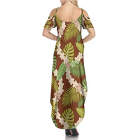 Brown Hawaii Plumeria Lei With Tropical Leaves Family Matching Summer Maxi Dress and Hawaiian Shirt