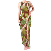 Brown Hawaii Plumeria Lei With Tropical Leaves Family Matching Tank Maxi Dress and Hawaiian Shirt