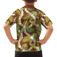 Brown Hawaii Plumeria Lei With Tropical Leaves Kid Hawaiian Shirt