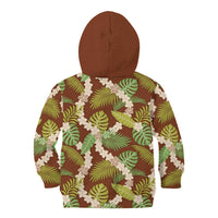 Brown Hawaii Plumeria Lei With Tropical Leaves Kid Hoodie