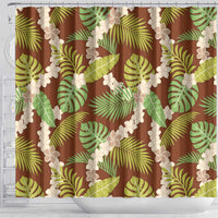 Brown Hawaii Plumeria Lei With Tropical Leaves Shower Curtain
