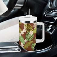 Brown Hawaii Plumeria Lei With Tropical Leaves Tumbler With Handle