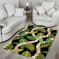 Black Hawaii Plumeria Lei With Tropical Leaves Area Rug