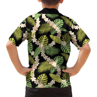 Black Hawaii Plumeria Lei With Tropical Leaves Family Matching Tank Maxi Dress and Hawaiian Shirt