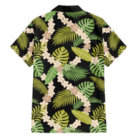 Black Hawaii Plumeria Lei With Tropical Leaves Family Matching Tank Maxi Dress and Hawaiian Shirt