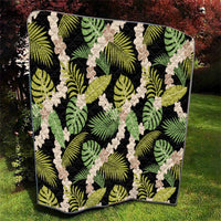 Black Hawaii Plumeria Lei With Tropical Leaves Quilt LT14 - Polynesian Pride