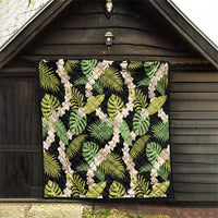 Black Hawaii Plumeria Lei With Tropical Leaves Quilt LT14 - Polynesian Pride
