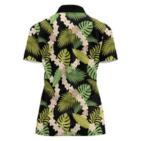 Black Hawaii Plumeria Lei With Tropical Leaves Women Polo Shirt