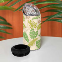 Beige Hawaii Plumeria Lei With Tropical Leaves 4 in 1 Can Cooler Tumbler