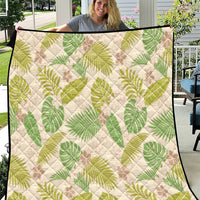 Beige Hawaii Plumeria Lei With Tropical Leaves Quilt LT14 Beige - Polynesian Pride