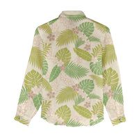Beige Hawaii Plumeria Lei With Tropical Leaves Women Casual Shirt