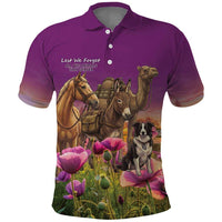 ANZAC Day Polo Shirt Lest We Forget The Animals Of War LT15 Purple - Polynesian Pride