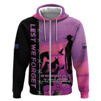 Personalised ANZAC War Animals Zip Hoodie Lest We Forget Memorial LT15 Zip Hoodie Purple - Polynesian Pride