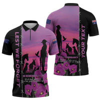 Personalised ANZAC War Animals Zipper Polo Shirt Lest We Forget Memorial