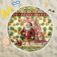 Hawaiian Santa Aloha Pineapple Christmas Beach Blanket Mele Kalikimaka LT15 One Size 150cm Cream - Polynesian Pride
